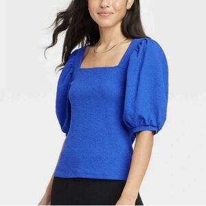 A new day royal blue puffy short sleeve blouse xxl